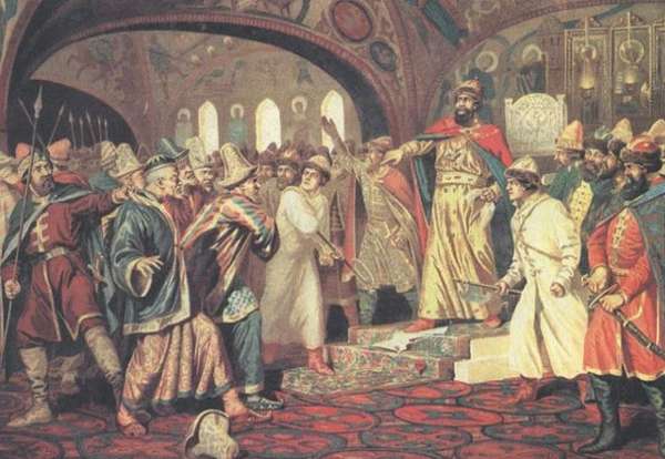 Иван III разрывает ханскую грамоту. Картина Н. Шустова